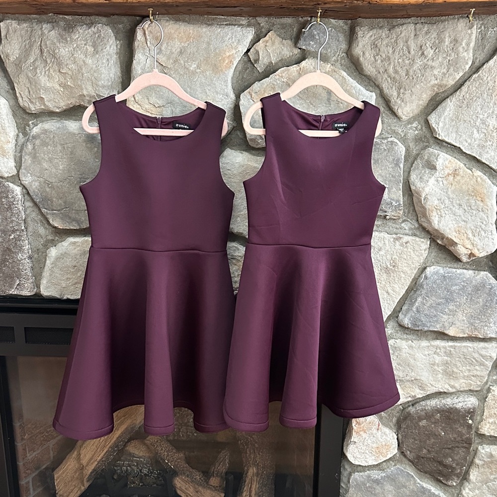 Zunie girls dresses, scuba skater style, deep purple, sizes 8 & 10.